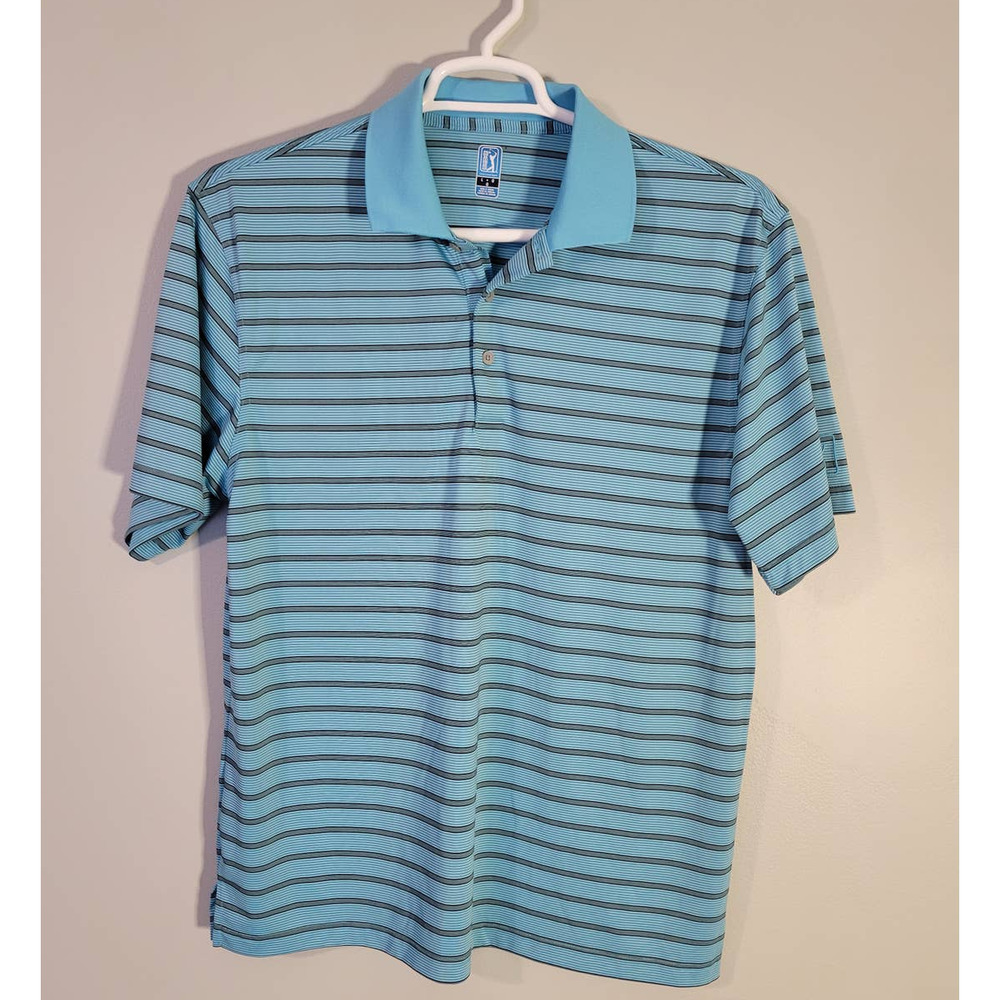 PGA Tour Mens Blue Striped Polo Shirt L